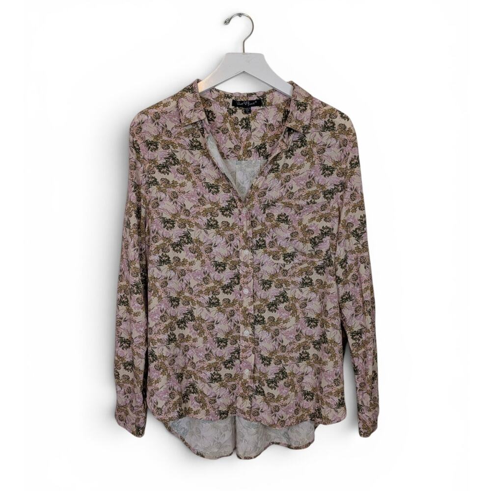 VELVET HEART Floral 100% Rayon Shirt Pink Olive Green Cream - XL